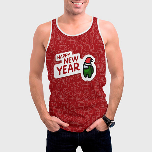 Мужская майка без рукавов Амонг ас - Новый год / 3D-Белый – фото 3