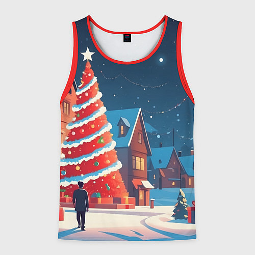Мужская майка без рукавов Рождественская улица / 3D-Красный – фото 1