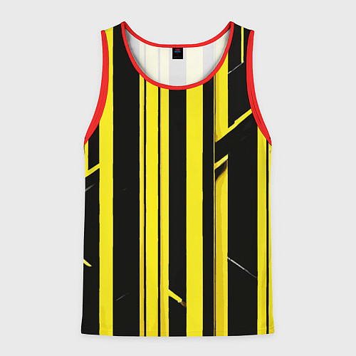 Мужская майка без рукавов Толстые жёлтые полосы на чёрном фоне / 3D-Красный – фото 1