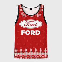 Майка-безрукавка мужская Новогодний Ford с оленями, цвет: 3D-черный