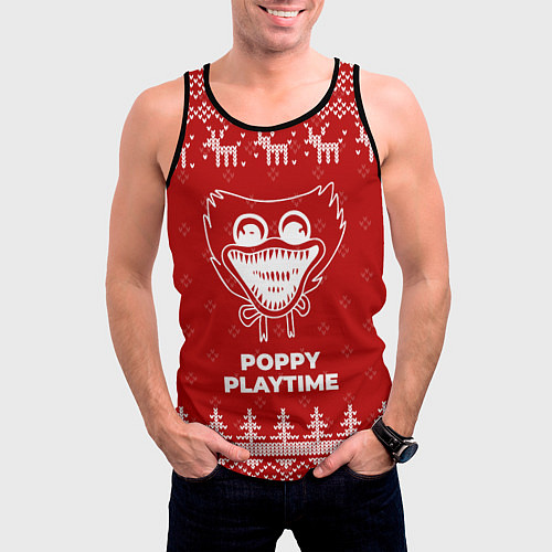 Мужская майка без рукавов Новогодний Poppy Playtime с оленями / 3D-Черный – фото 3