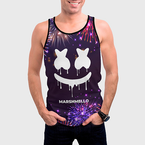 Мужская майка без рукавов Праздничный Marshmello / 3D-Черный – фото 3
