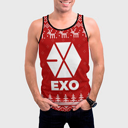 Майка-безрукавка мужская Новогодний Exo с оленями, цвет: 3D-черный — фото 2