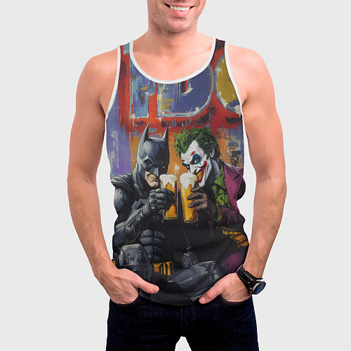Мужская майка без рукавов Джокер и Бэтмен пьют пиво / 3D-Белый – фото 3