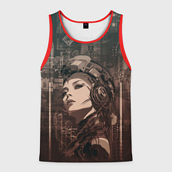Майка-безрукавка мужская Волевая девушка-андроид, цвет: 3D-красный