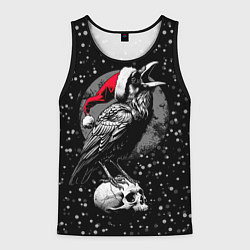 Майка-безрукавка мужская Кричащий ворон в шапке Санты, цвет: 3D-черный