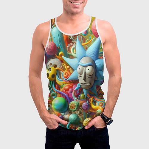 Мужская майка без рукавов Рик Санчес - абстракция / 3D-Белый – фото 3