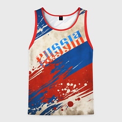Майка-безрукавка мужская Надпись Россия на фоне цветов флага, цвет: 3D-красный