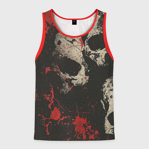 Мужская майка без рукавов Силуэты черепов на гранжевом фоне / 3D-Красный – фото 1