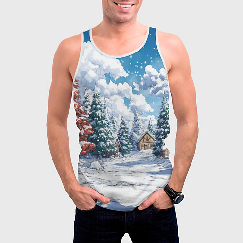 Мужская майка без рукавов Предновогодняя природа / 3D-Белый – фото 3