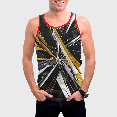Мужская майка без рукавов Чёрно-жёлто-белая абстракция / 3D-Красный – фото 3