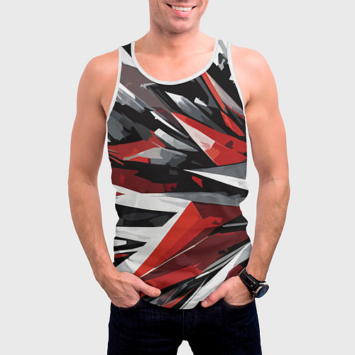 Мужская майка без рукавов Чёрно-красно-белая абстракция / 3D-Белый – фото 3