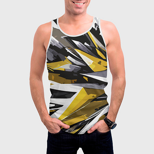 Мужская майка без рукавов Чёрно-жёлто-белая абстракция / 3D-Белый – фото 3
