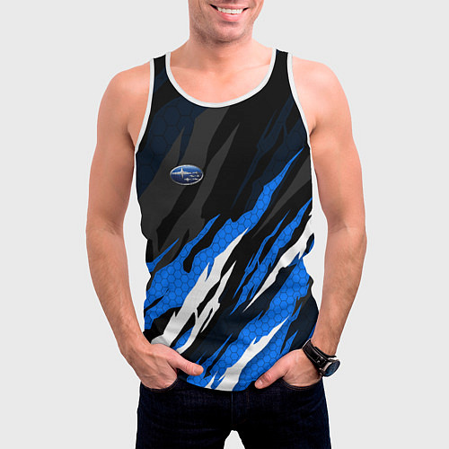 Мужская майка без рукавов Субару - черно-синий / 3D-Белый – фото 3