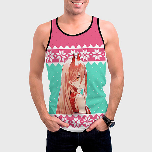 Мужская майка без рукавов Новогодний свитер Пауэр из Человек-бензопила / 3D-Черный – фото 3