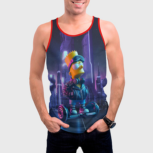 Мужская майка без рукавов Bart Simpson on a gyro scooter - ai art / 3D-Красный – фото 3