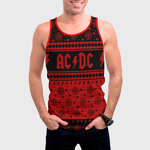 Мужская майка без рукавов ACDC christmas sweater / 3D-Красный – фото 3