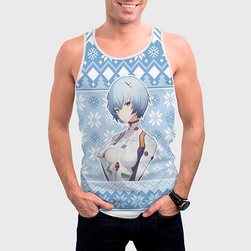 Мужская майка без рукавов Rei christmas sweater Evangelion / 3D-Белый – фото 3