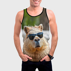 Майка-безрукавка мужская Модная капибара в темных очках, цвет: 3D-черный — фото 2