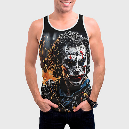 Мужская майка без рукавов Джокер на фоне огня / 3D-Белый – фото 3