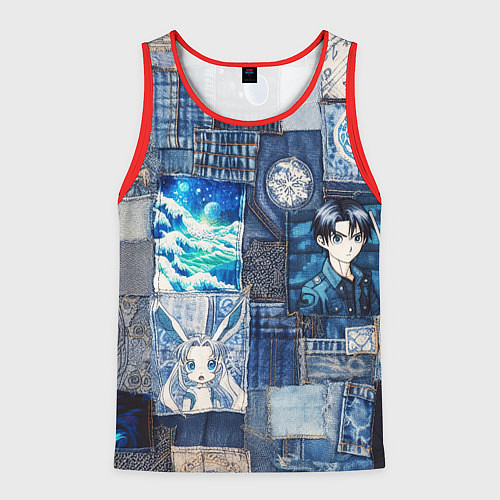 Мужская майка без рукавов Микс аниме и пэчворк / 3D-Красный – фото 1