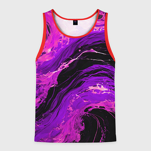 Мужская майка без рукавов Фиолетовые брызги на чёрном фоне / 3D-Красный – фото 1