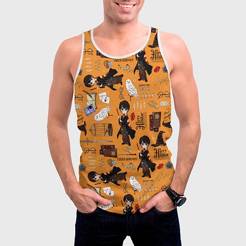 Мужская майка без рукавов Гарри Поттер паттерн / 3D-Белый – фото 3