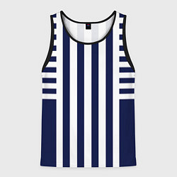 Майка-безрукавка мужская Бело синий комбинированный полосатый узор, цвет: 3D-черный