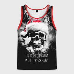 Майка-безрукавка мужская Череп в шапке Санты в дыму, цвет: 3D-красный