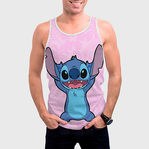 Мужская майка без рукавов Stitch on a pink background / 3D-Белый – фото 3