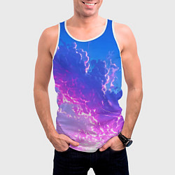 Майка-безрукавка мужская Розовые тучи на голубом небе киберпанк, цвет: 3D-белый — фото 2