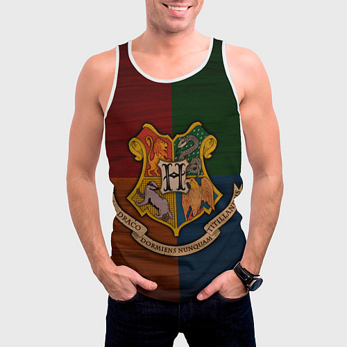 Мужская майка без рукавов Hogwarts emblem / 3D-Белый – фото 3