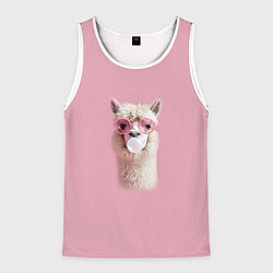 Майка-безрукавка мужская Лама альпака в очках с жевательной резинкой, цвет: 3D-белый