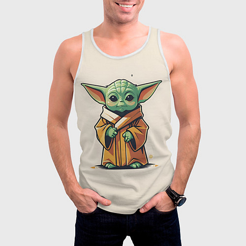 Мужская майка без рукавов Малыш Грогу - Мандолорец / 3D-Белый – фото 3