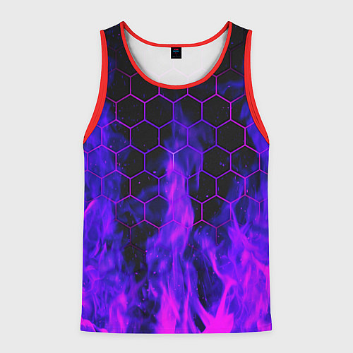 Мужская майка без рукавов Неоновый огонь и соты / 3D-Красный – фото 1