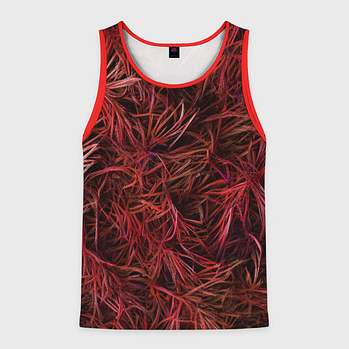 Мужская майка без рукавов Красная трава на чёрном фоне / 3D-Красный – фото 1