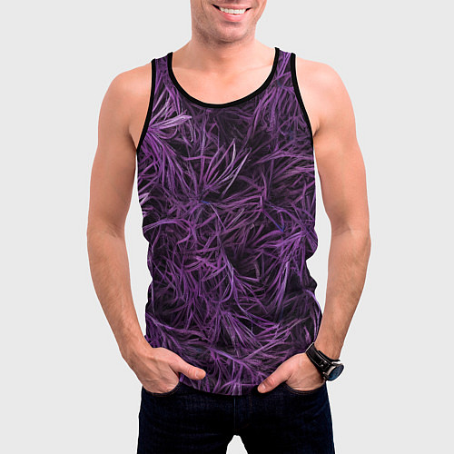 Мужская майка без рукавов Фиолетовая трава на чёрном фоне / 3D-Черный – фото 3