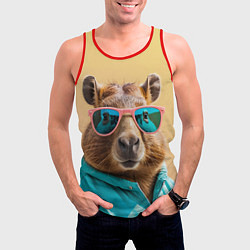 Майка-безрукавка мужская Модная капибара в отпуске, цвет: 3D-красный — фото 2