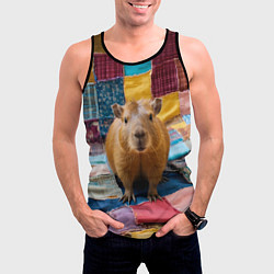 Майка-безрукавка мужская Капибара и пэчворк, цвет: 3D-черный — фото 2
