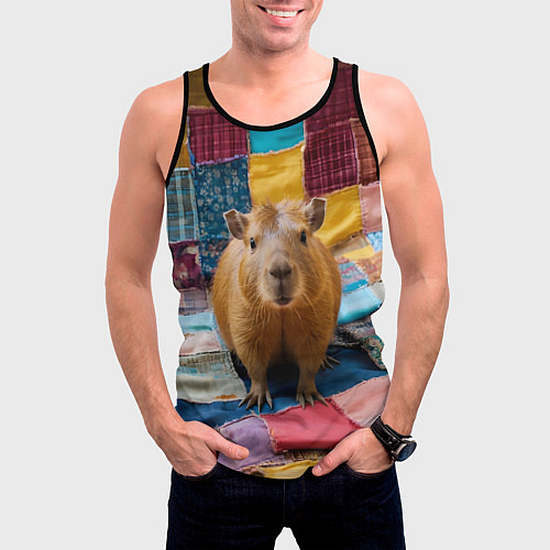 Мужская майка без рукавов Капибара и пэчворк / 3D-Черный – фото 3