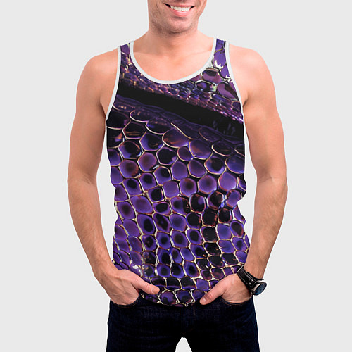 Мужская майка без рукавов Фиолетовая кожа змеи / 3D-Белый – фото 3