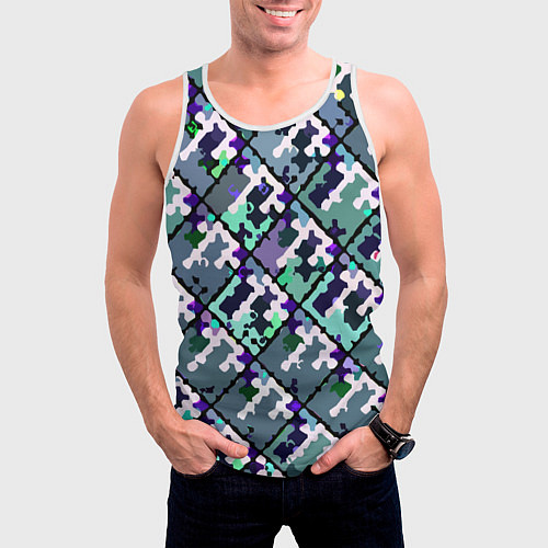 Мужская майка без рукавов Бирюзовый абстрактный паттерн / 3D-Белый – фото 3