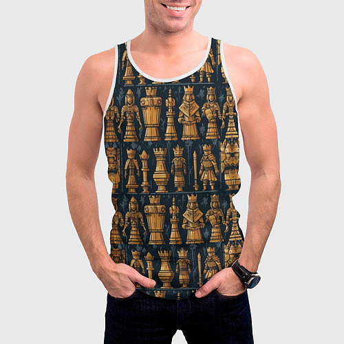 Мужская майка без рукавов Ладья ферзь пешка и другие шахматные фигуры / 3D-Белый – фото 3