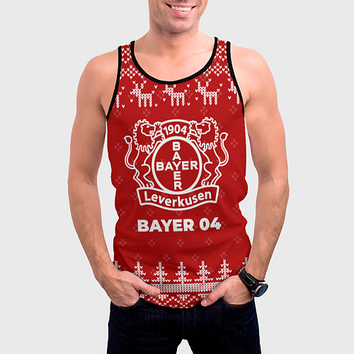 Мужская майка без рукавов Новогодний Bayer 04 с оленями / 3D-Черный – фото 3