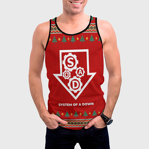 Мужская майка без рукавов System of a Down new year / 3D-Черный – фото 3
