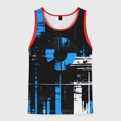 Майка-безрукавка мужская Сине-белый гранж на чёрном фоне, цвет: 3D-красный