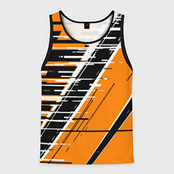 Майка-безрукавка мужская Чёрно-белые глитч полосы на оранжевом фоне, цвет: 3D-черный