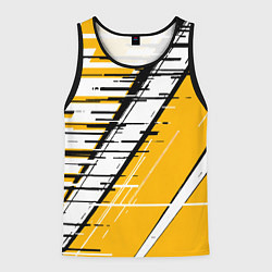 Майка-безрукавка мужская Чёрно-белые глитч полосы на жёлтом фоне, цвет: 3D-черный