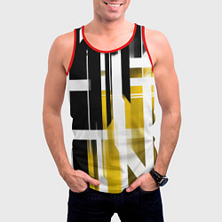 Майка-безрукавка мужская Чёрно-жёлтые вертикальные и горизонтальные полосы, цвет: 3D-красный — фото 2