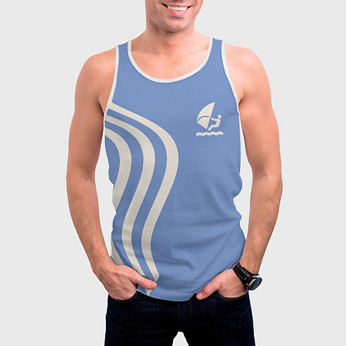 Мужская майка без рукавов Парусник и волны на голубом / 3D-Белый – фото 3